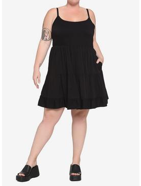Black Woven Tiered Dress Plus Size, , hi-res