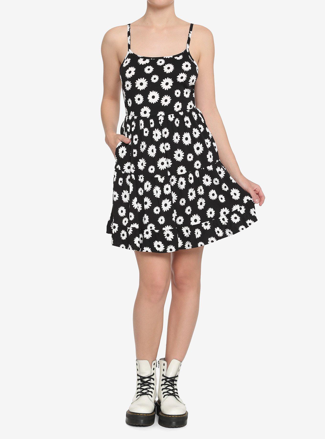 Black & White Daisy Tiered Dress, BLACK, alternate