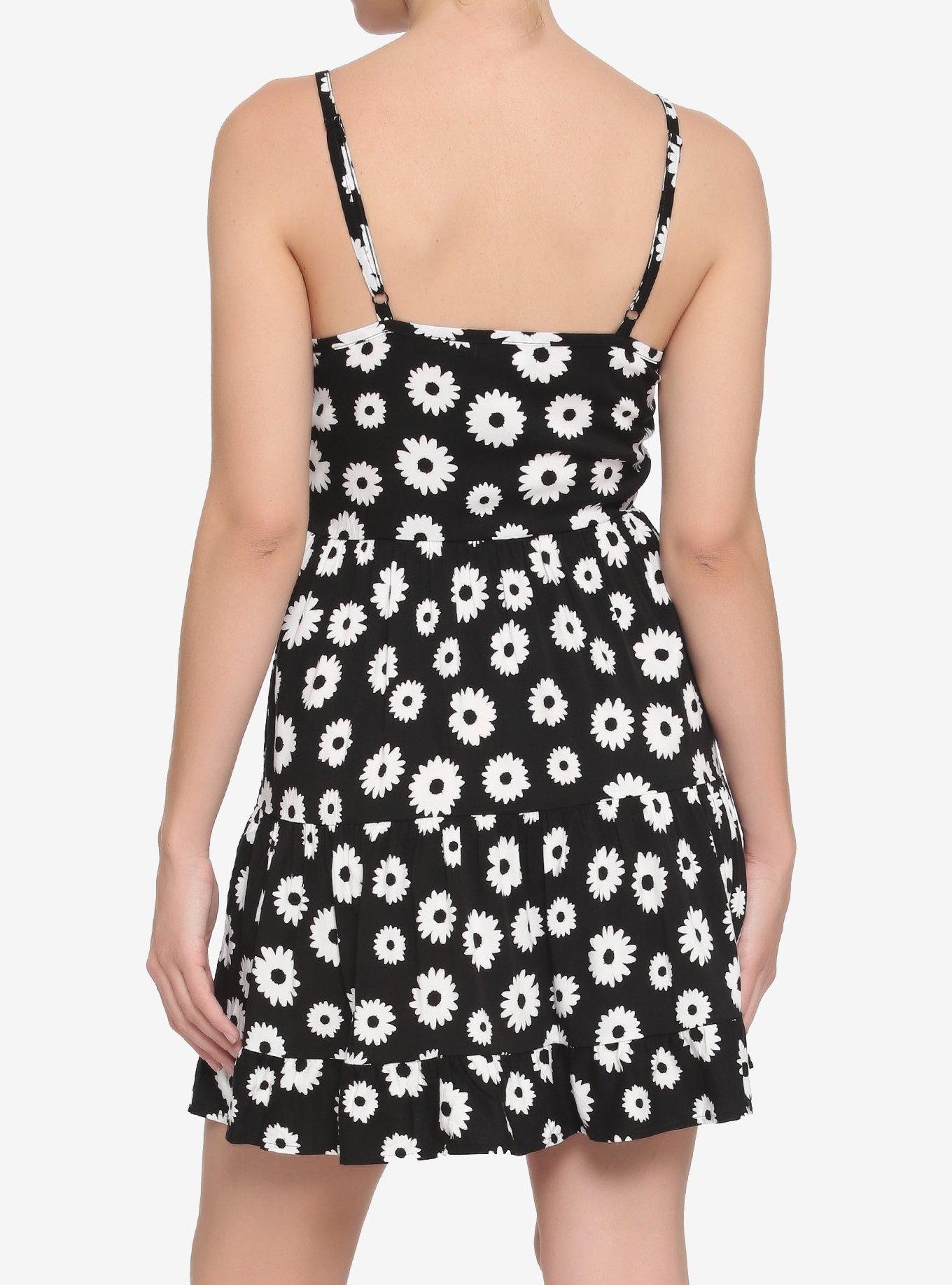 Black & White Daisy Tiered Dress, BLACK, alternate