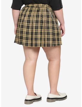 Yellow Plaid O-Ring Pleated Skirt Plus Size, , hi-res