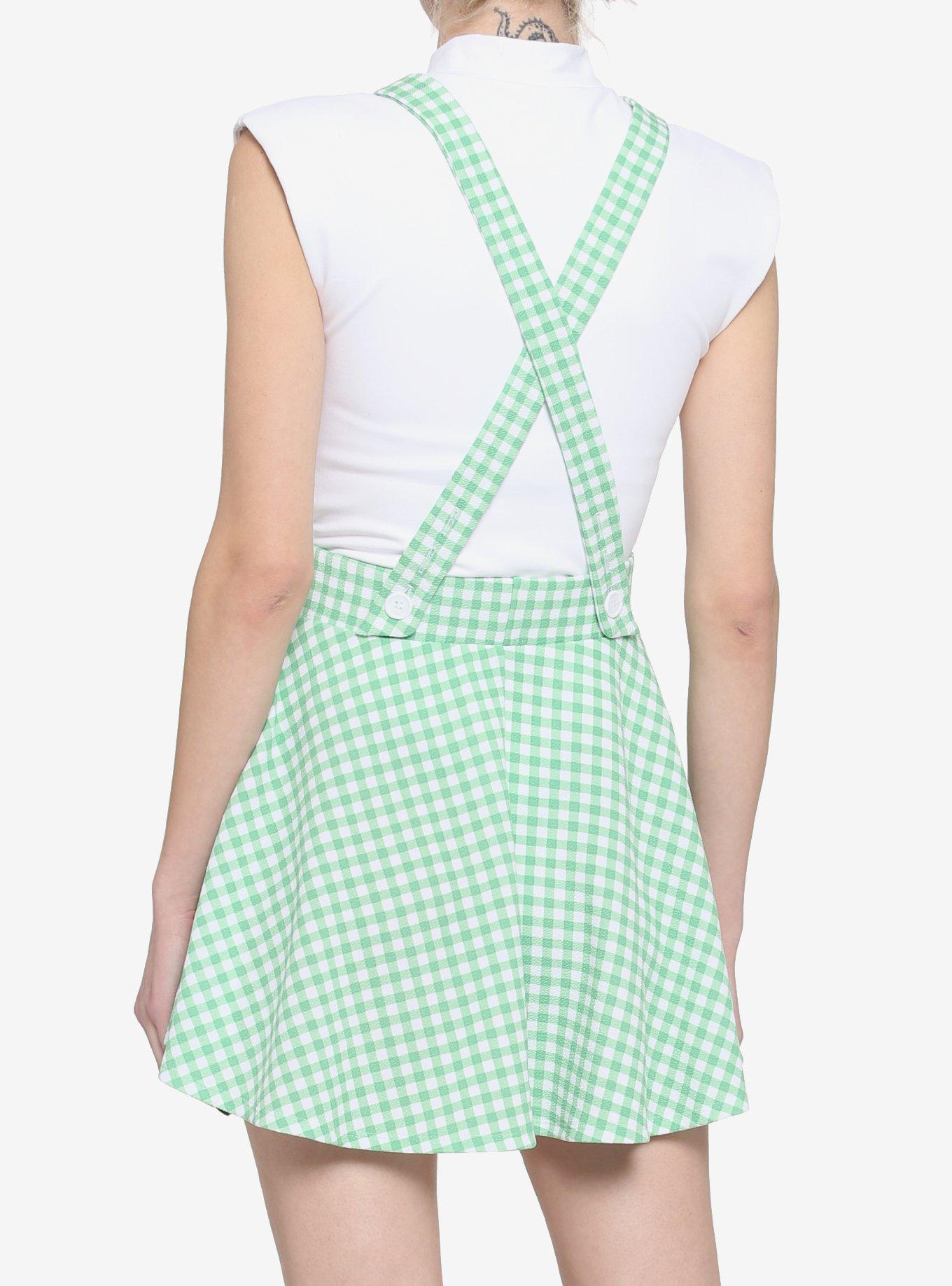 Green & White Gingham Suspender Skirt, GINGHAM PLAID, alternate