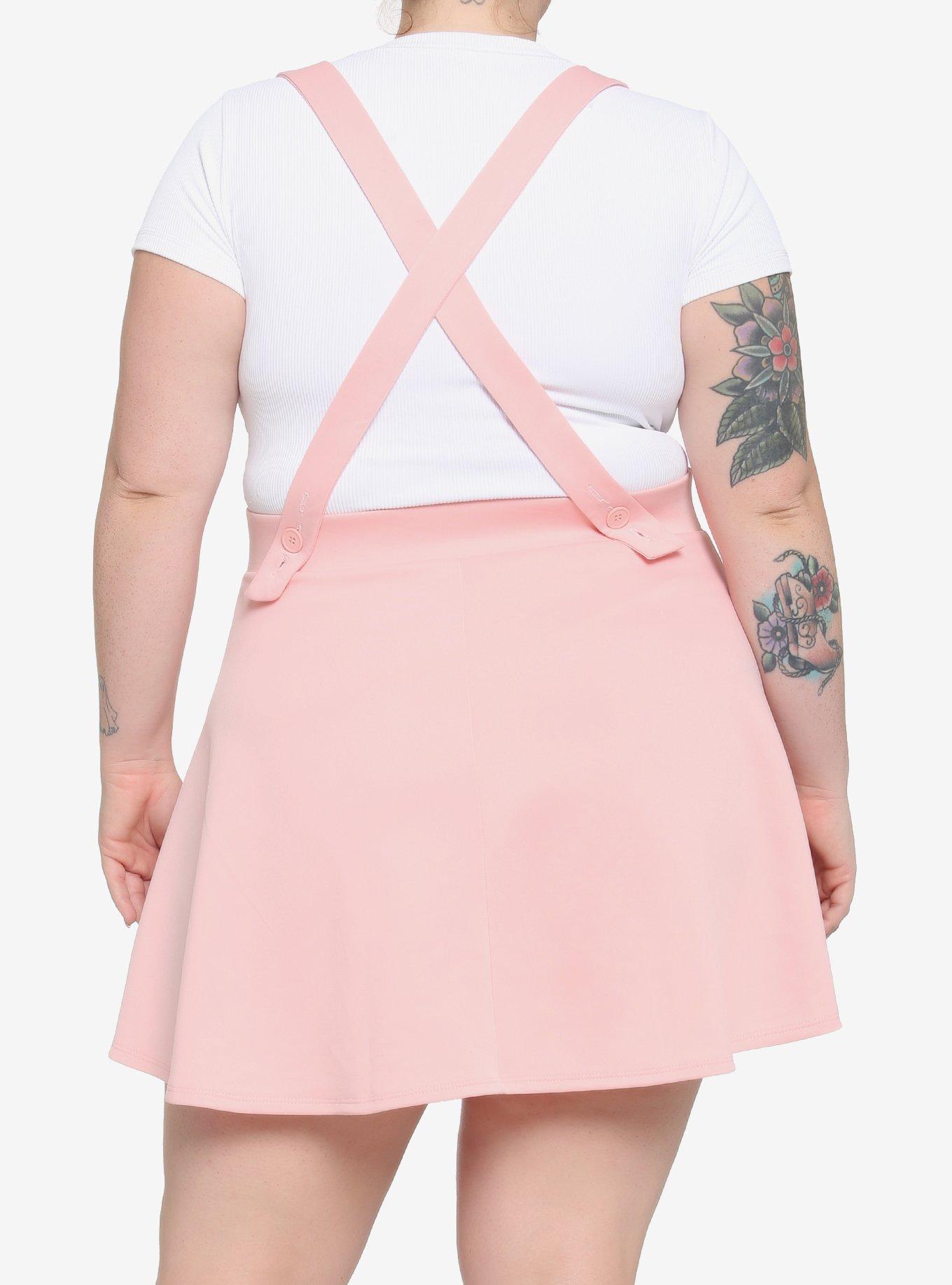 Pink Suspender Skater Skirt Plus Size, PINK, alternate