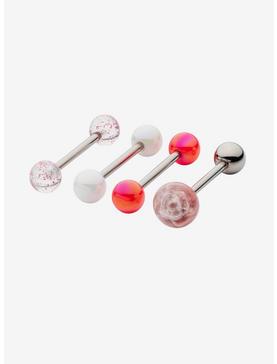 Steel Pink Rose Tongue Barbell 4 Pack, , hi-res