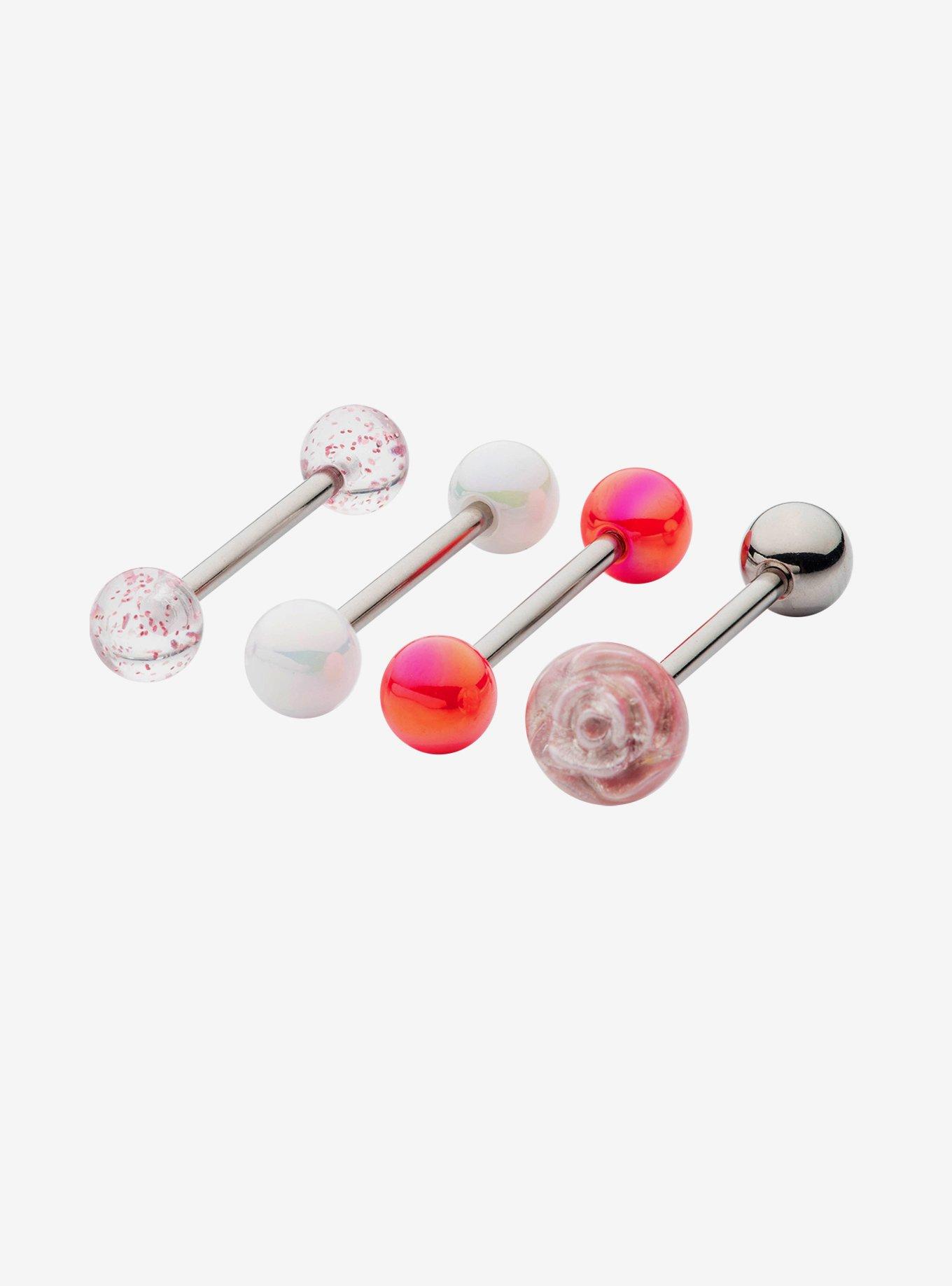 Steel Pink Rose Tongue Barbell 4 Pack, , alternate