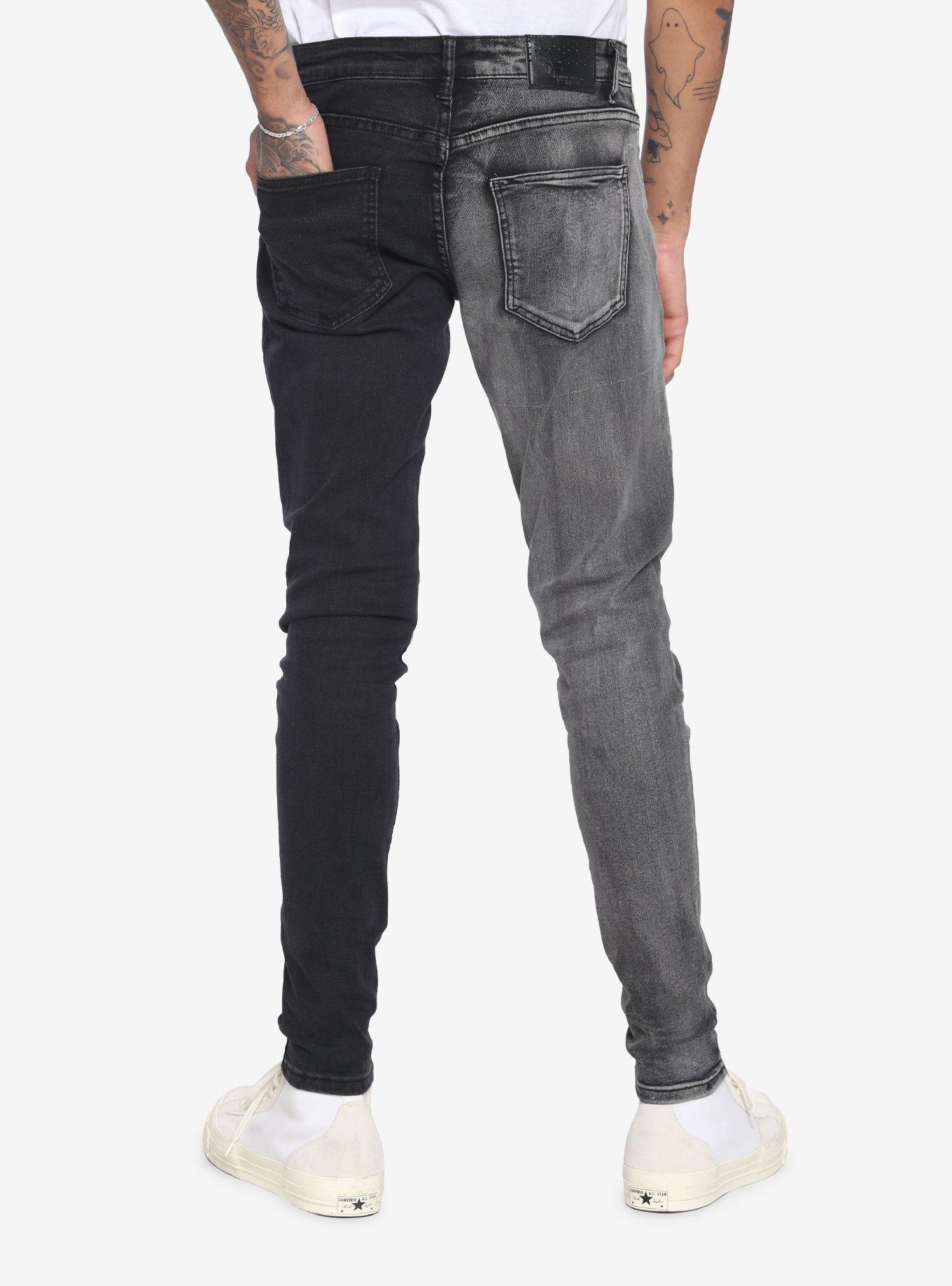 Black & Grey Wash Split Leg Skinny Jeans, BLACK, alternate