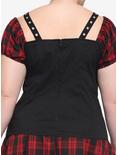 Black & Red Plaid Girls Woven Lace-Up Top Plus Size, PLAID - RED, alternate