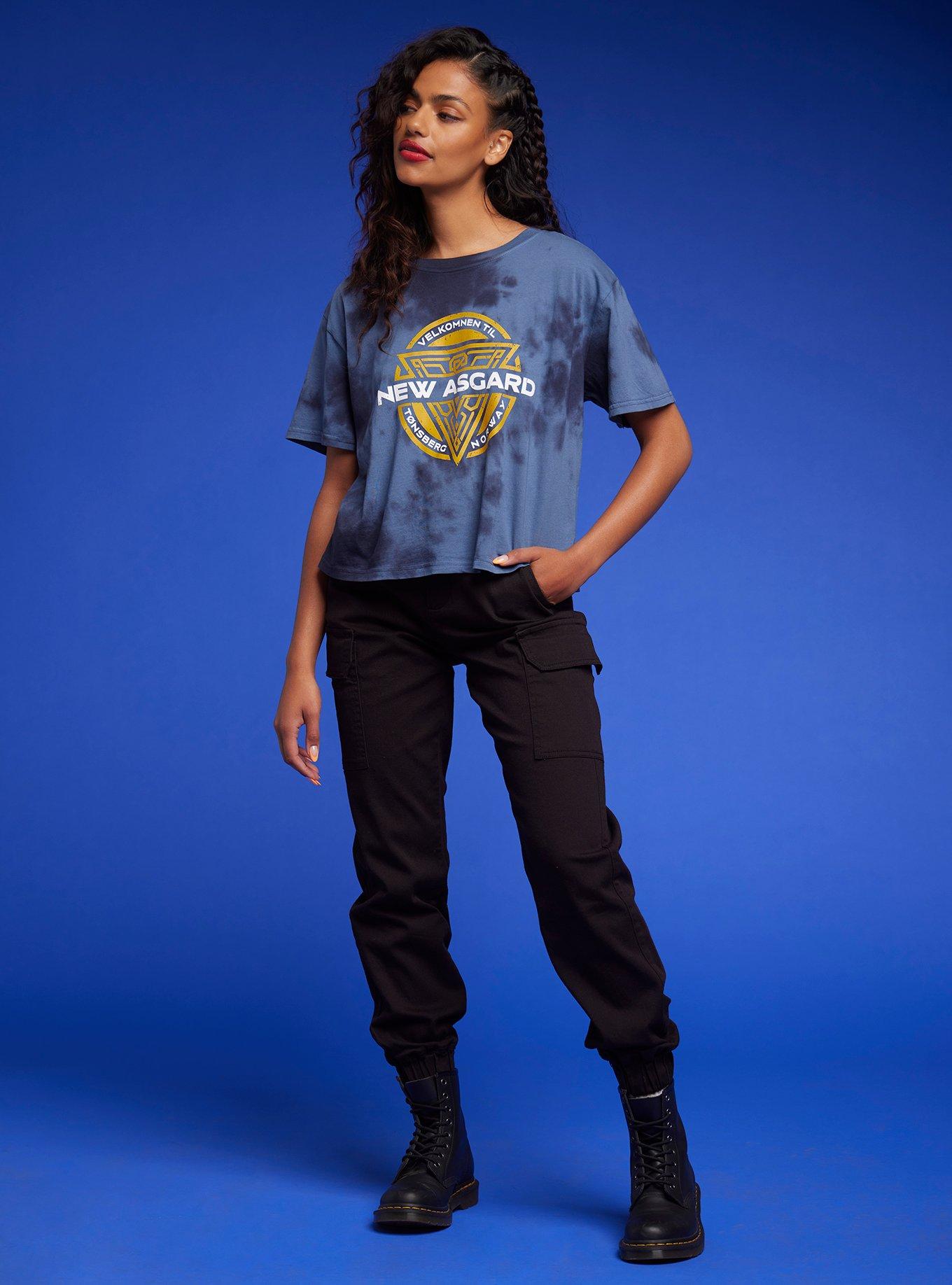 Her Universe Marvel Thor: Love And Thunder New Asgard Blue Wash Girls Crop T-Shirt, MULTI, alternate