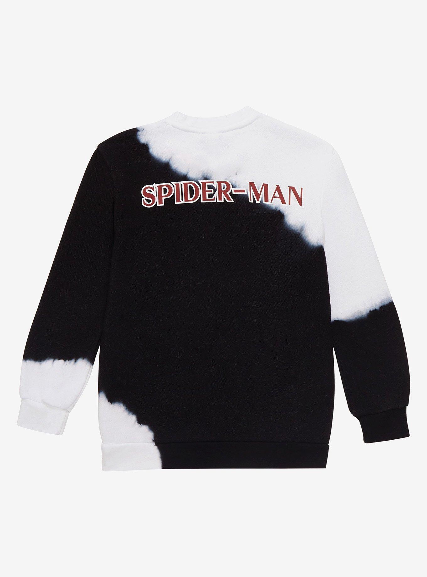 Marvel Spider-Man Spider Logo Youth Radial Dye Crewneck - BoxLunch Exclusive, BLEACHED TIE DYE: BLACK, alternate