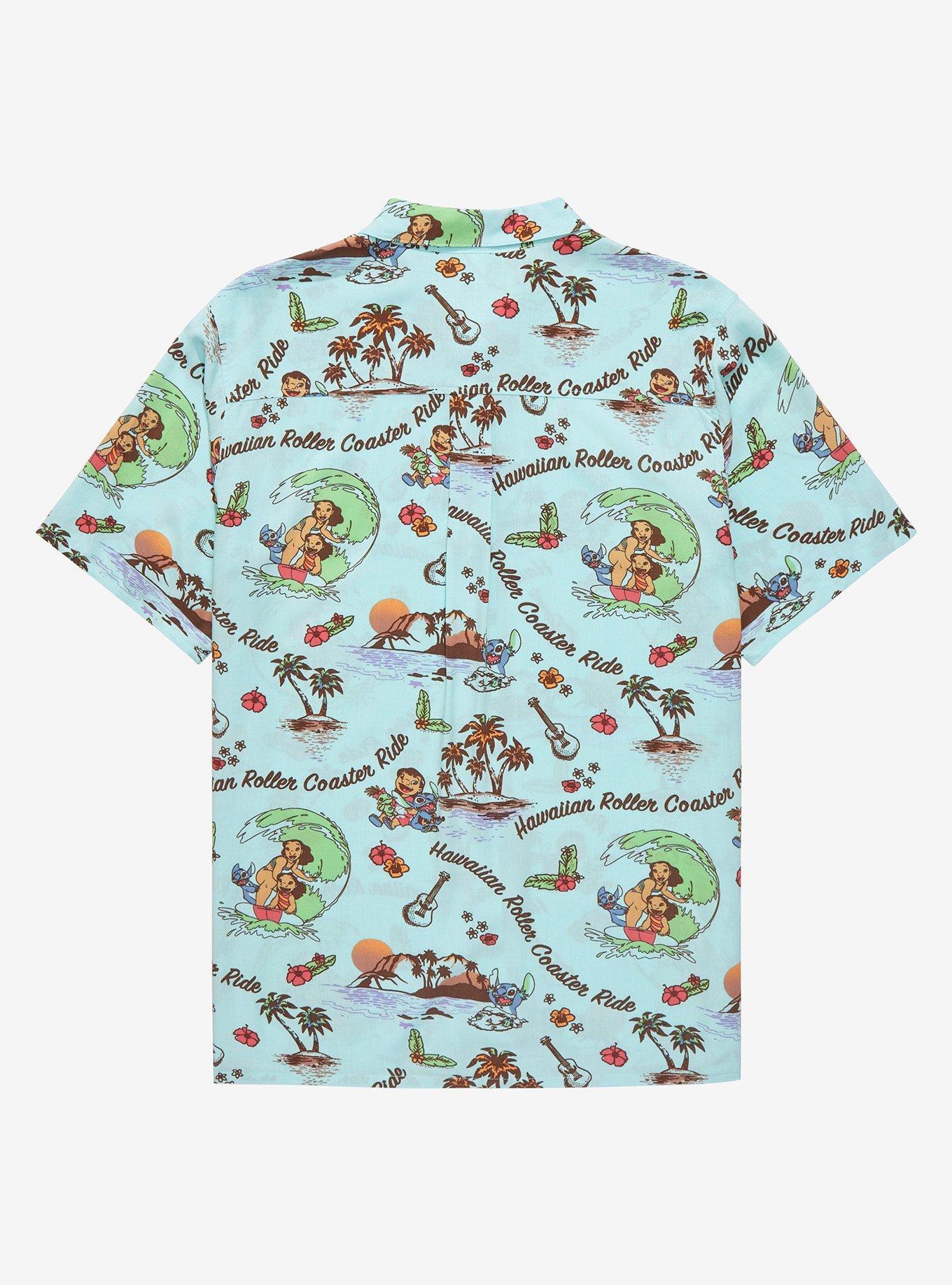 Our Universe Disney Lilo & Stitch Hawaiian Roller Coaster Ride Woven Button-Up, LIGHT BLUE, alternate