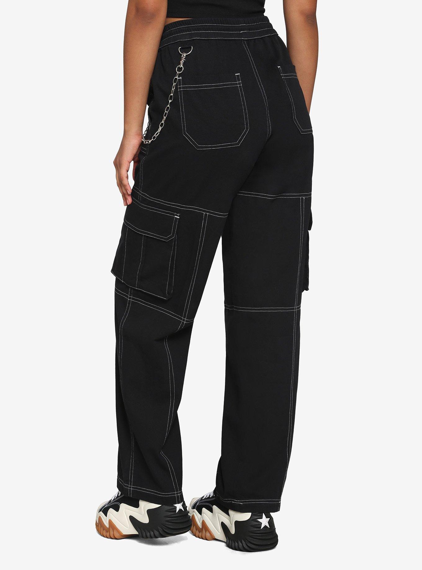 Hot Topic Black & White Contrast Stitch Suspender Carpenter Pants