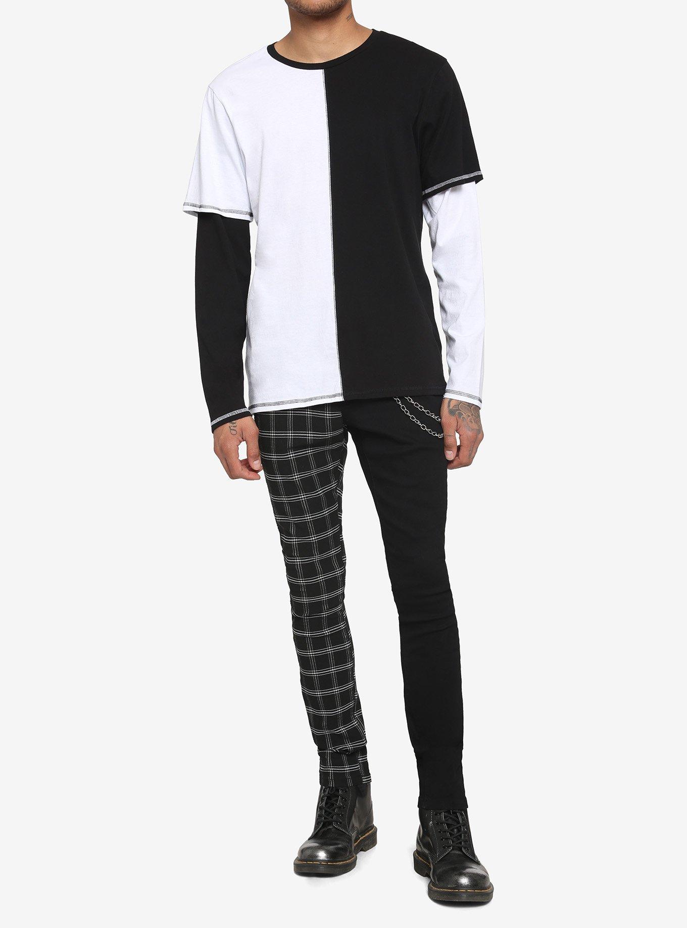Black & White Split Contrast Twofer Long-Sleeve T-Shirt, BLACK  WHITE, alternate