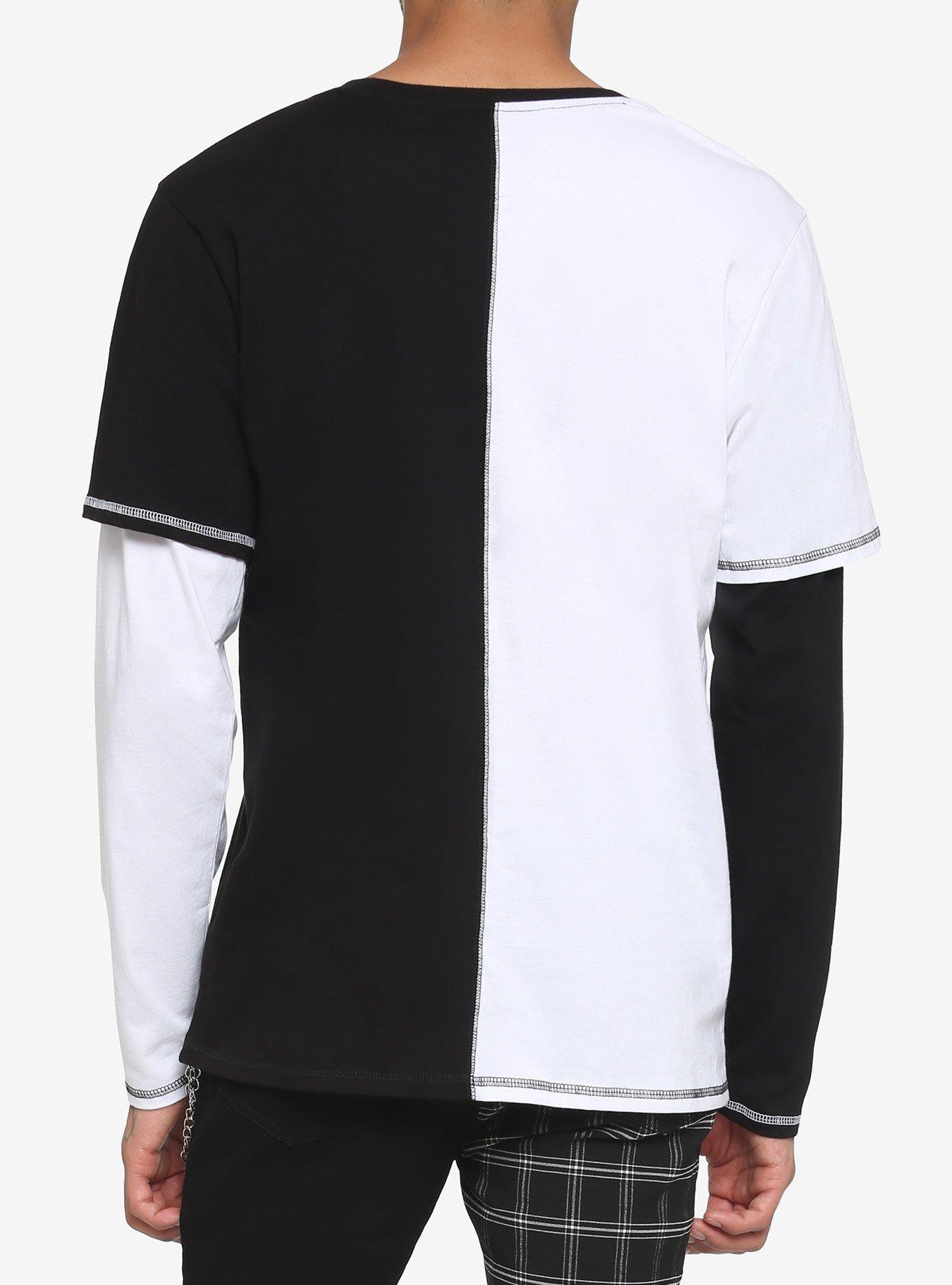 Black & White Split Contrast Twofer Long-Sleeve T-Shirt, BLACK  WHITE, alternate
