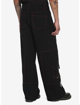 Black & Red Stitch Chain Carpenter Pants, , hi-res