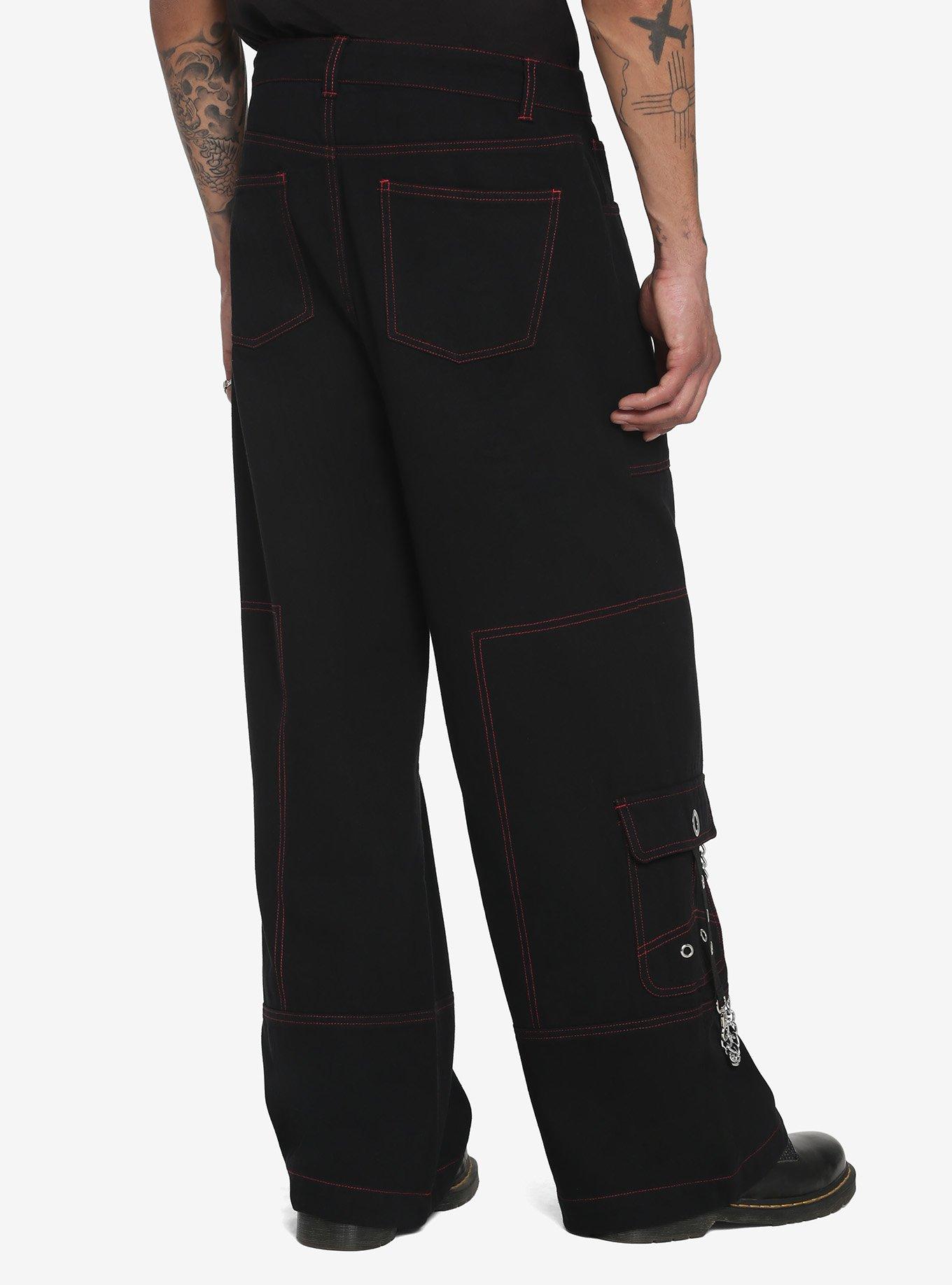 Hot Topic Social Collision Black & Red Grommet Strap Carpenter Pants