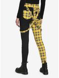 Black & Yellow Plaid Split Suspender Skinny Jeans, BLACK, alternate