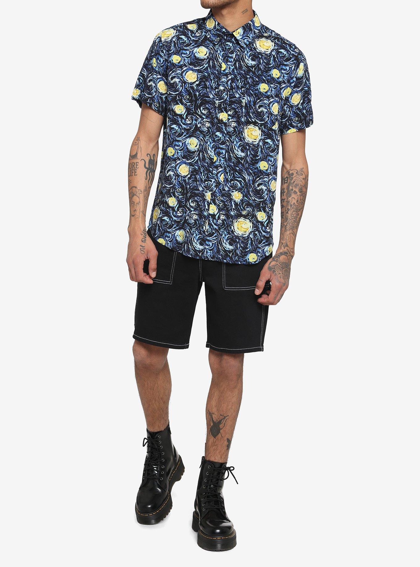 Starry Night Woven Button-Up, BLACK, alternate