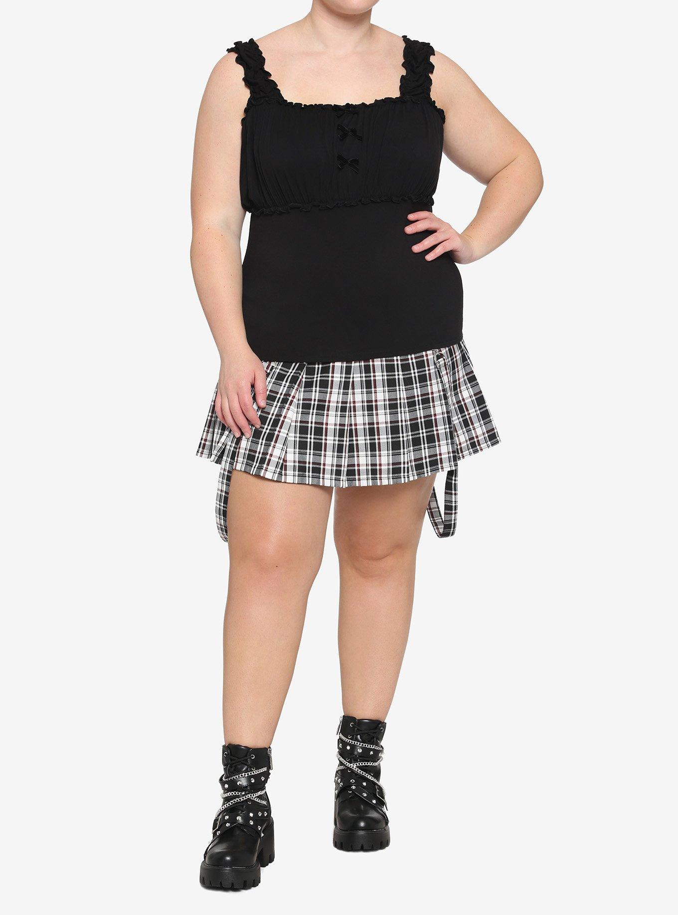 Black Ruched Girls Tank Top Plus Size, BLACK, alternate