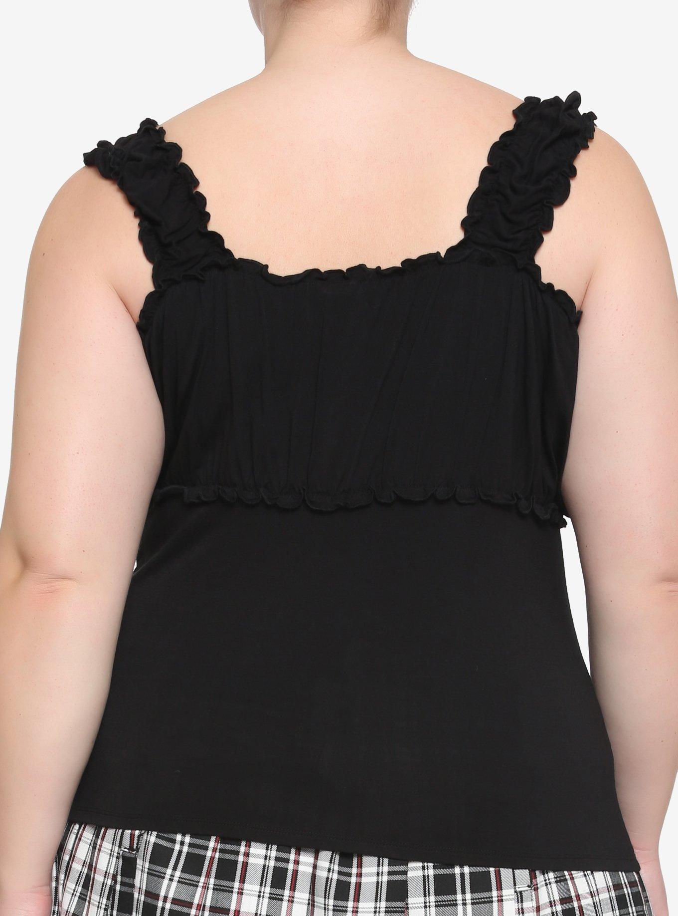 Black Ruched Girls Tank Top Plus Size, BLACK, alternate