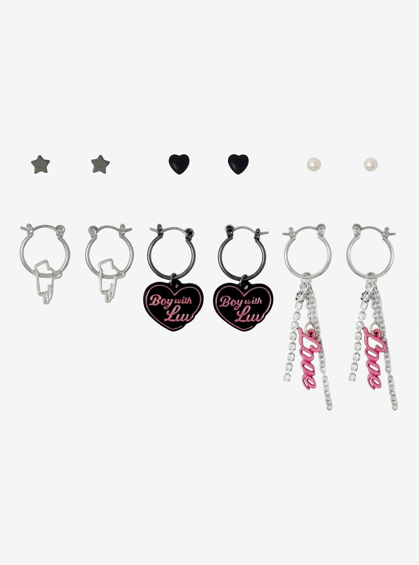 BTS Boy With Luv Heart Hoop Earring Set, , alternate