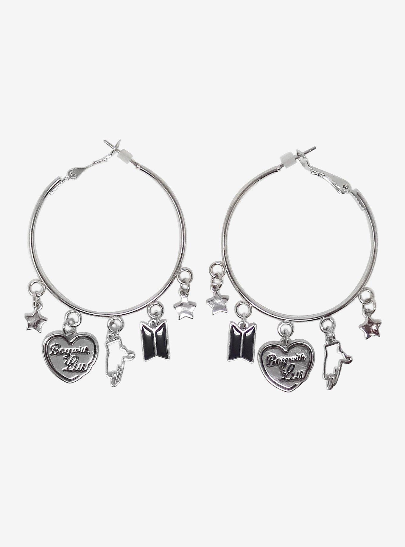 BTS Boy With Luv Charm Hoop Earrings, , alternate