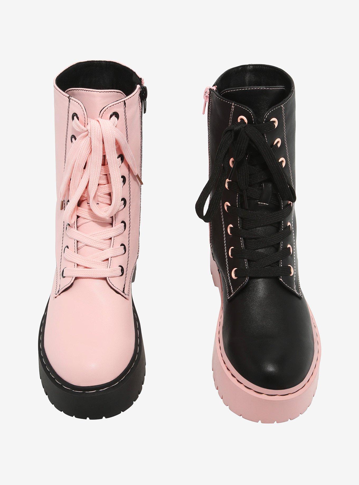 Pink & Black Mismatch Combat Boots, MULTI, alternate