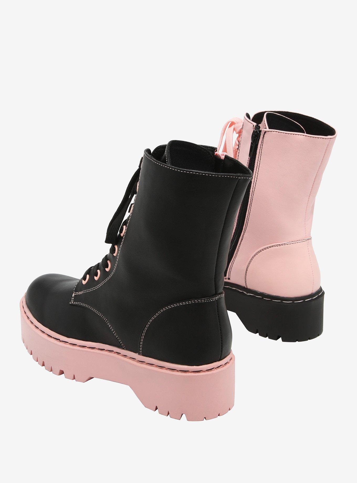 Pink & Black Mismatch Combat Boots, MULTI, alternate