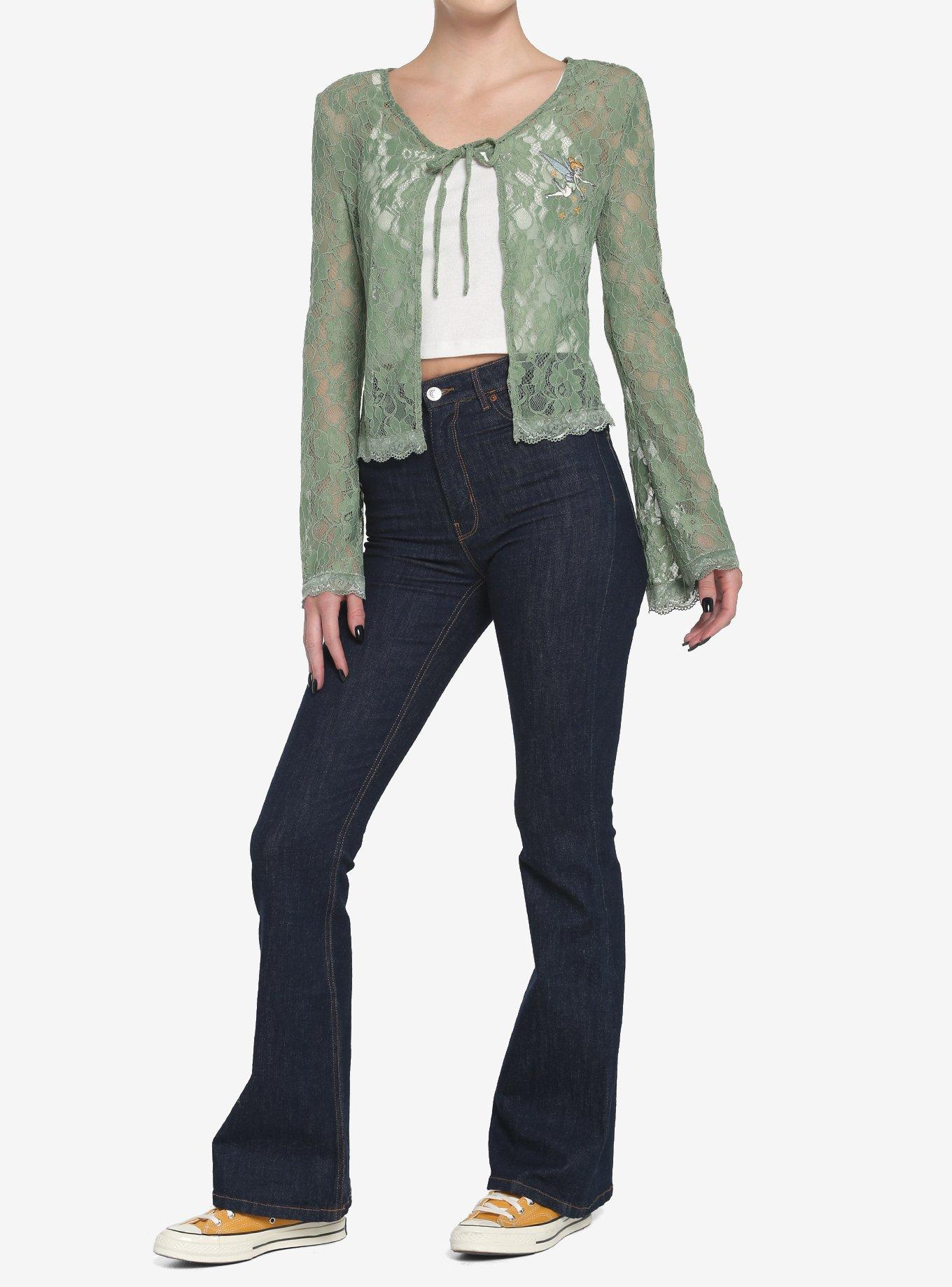 Her Universe Tinker Bell Lace Tie-Front Girls Crop Cardigan, MULTI, alternate
