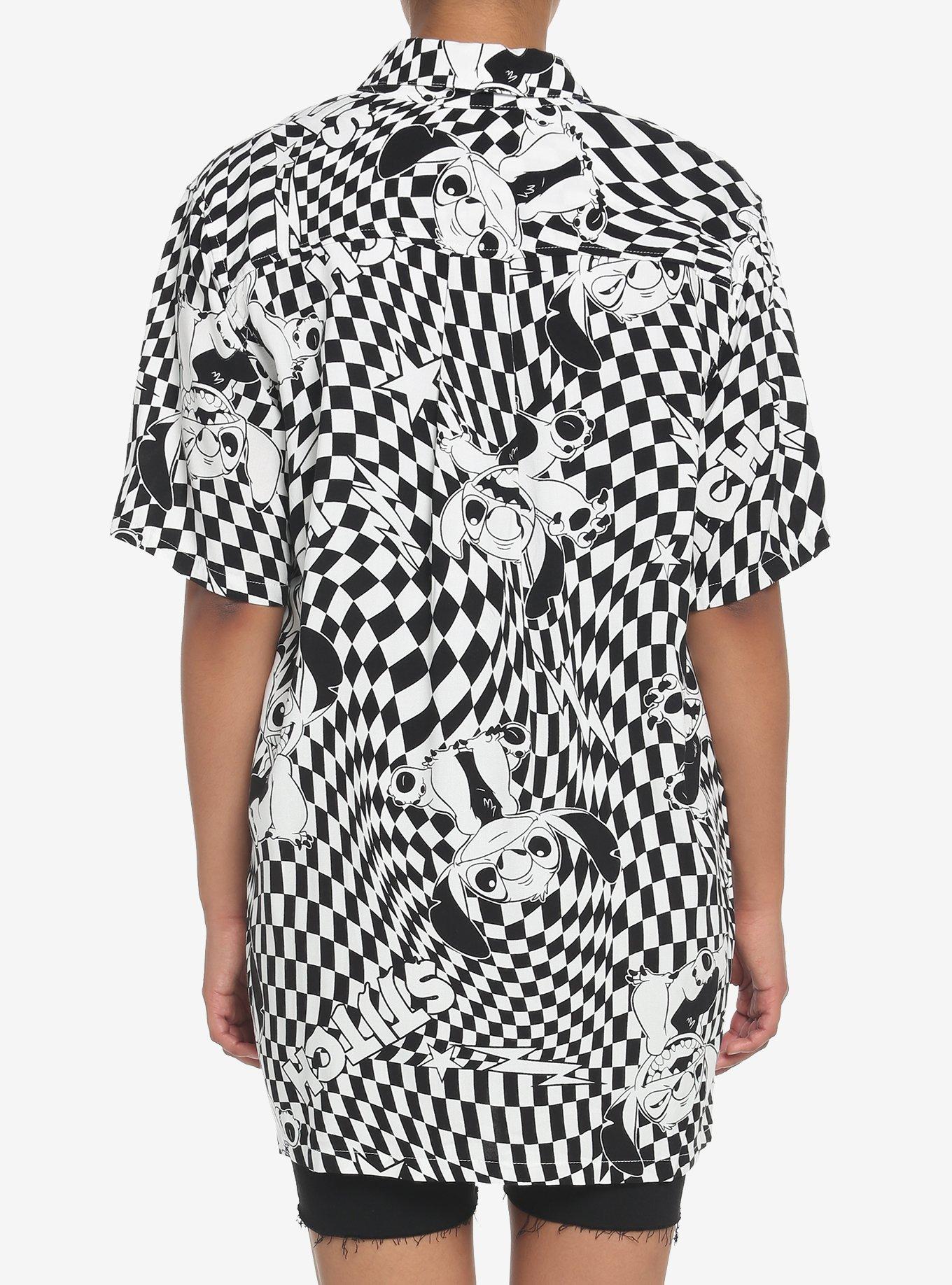 Her Universe Disney Lilo & Stitch Warped Checkered Girls Woven Button-Up, BLACK, alternate