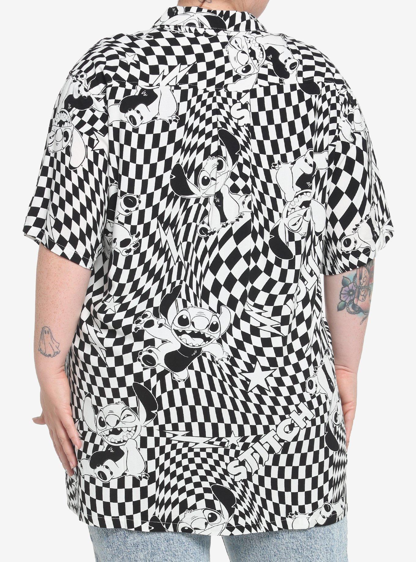 Her Universe Disney Lilo & Stitch Warped Checkered Girls Woven Button-Up Plus Size, BLACK, alternate