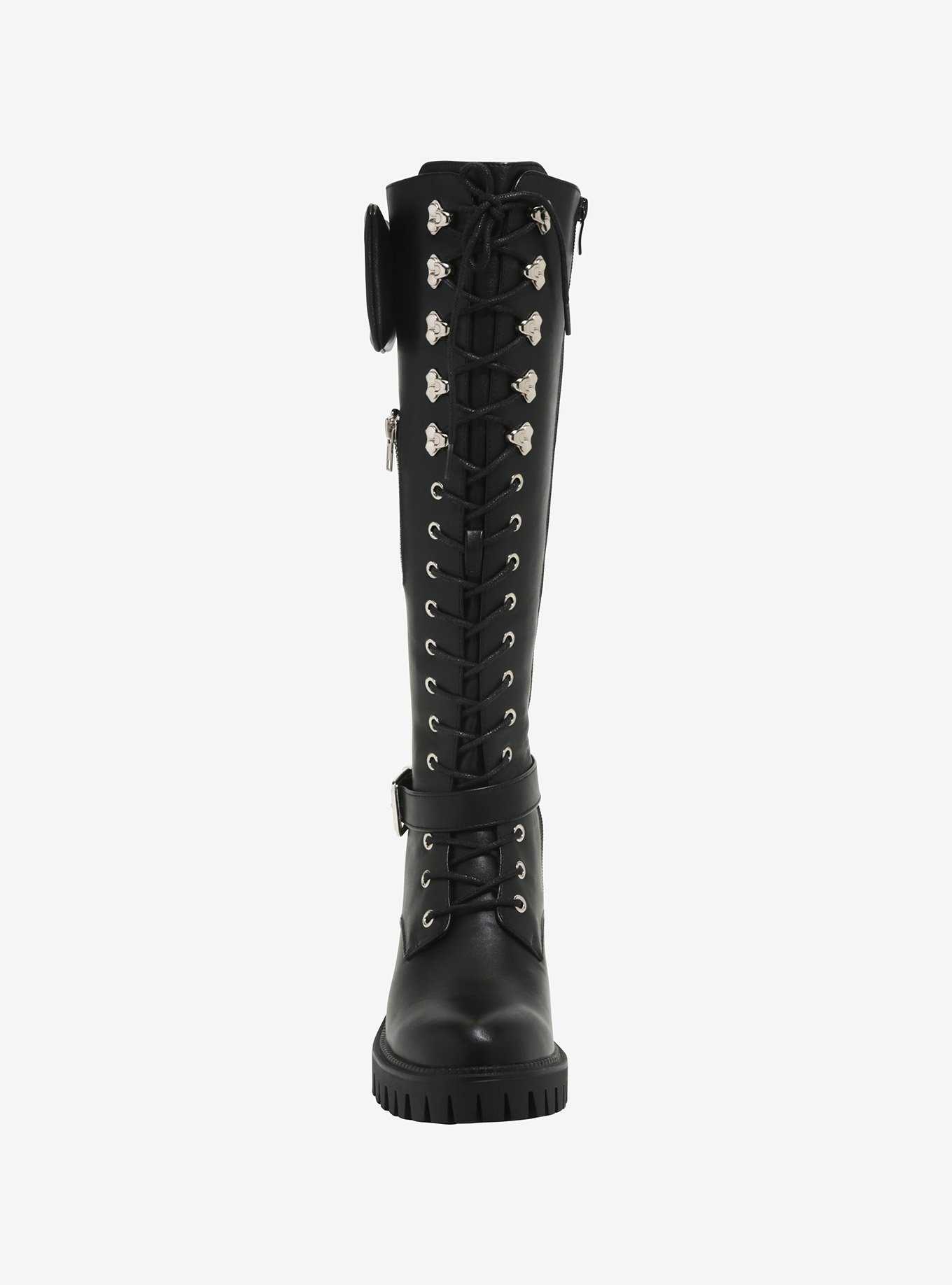Lace-Up Pouch Knee-High Combat Boots, , hi-res