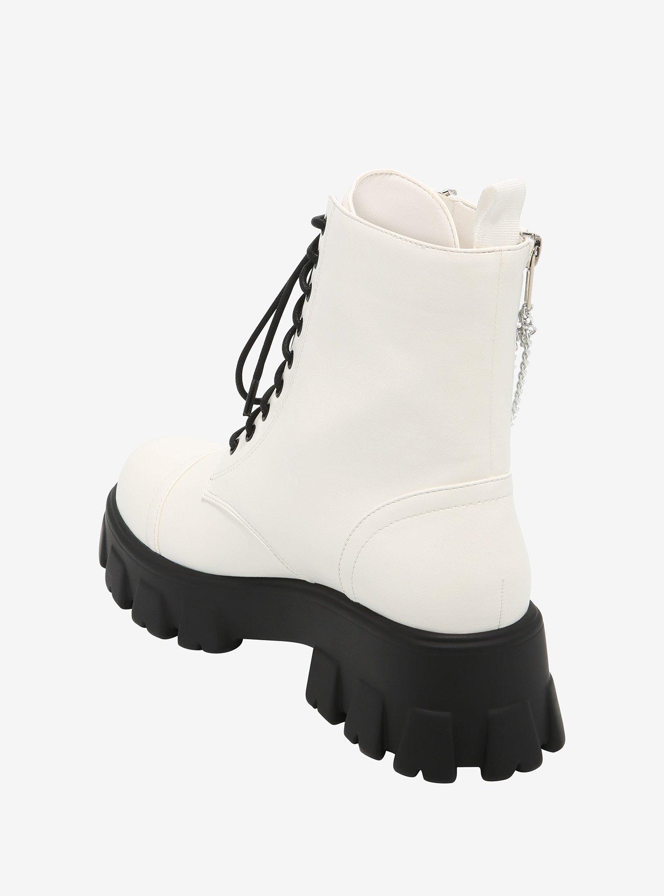 White & Black Double Chain Combat Boots, MULTI, alternate