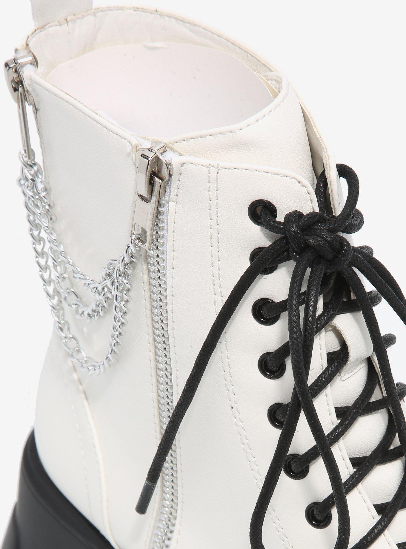 White & Black Double Chain Combat Boots, MULTI, alternate
