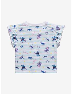 Disney Lilo & Stitch: The Series Stitch & Angel Allover Print Toddler Ruffle T-Shirt - BoxLunch Exclusive, BLUE-WHITE STRIPE, hi-res