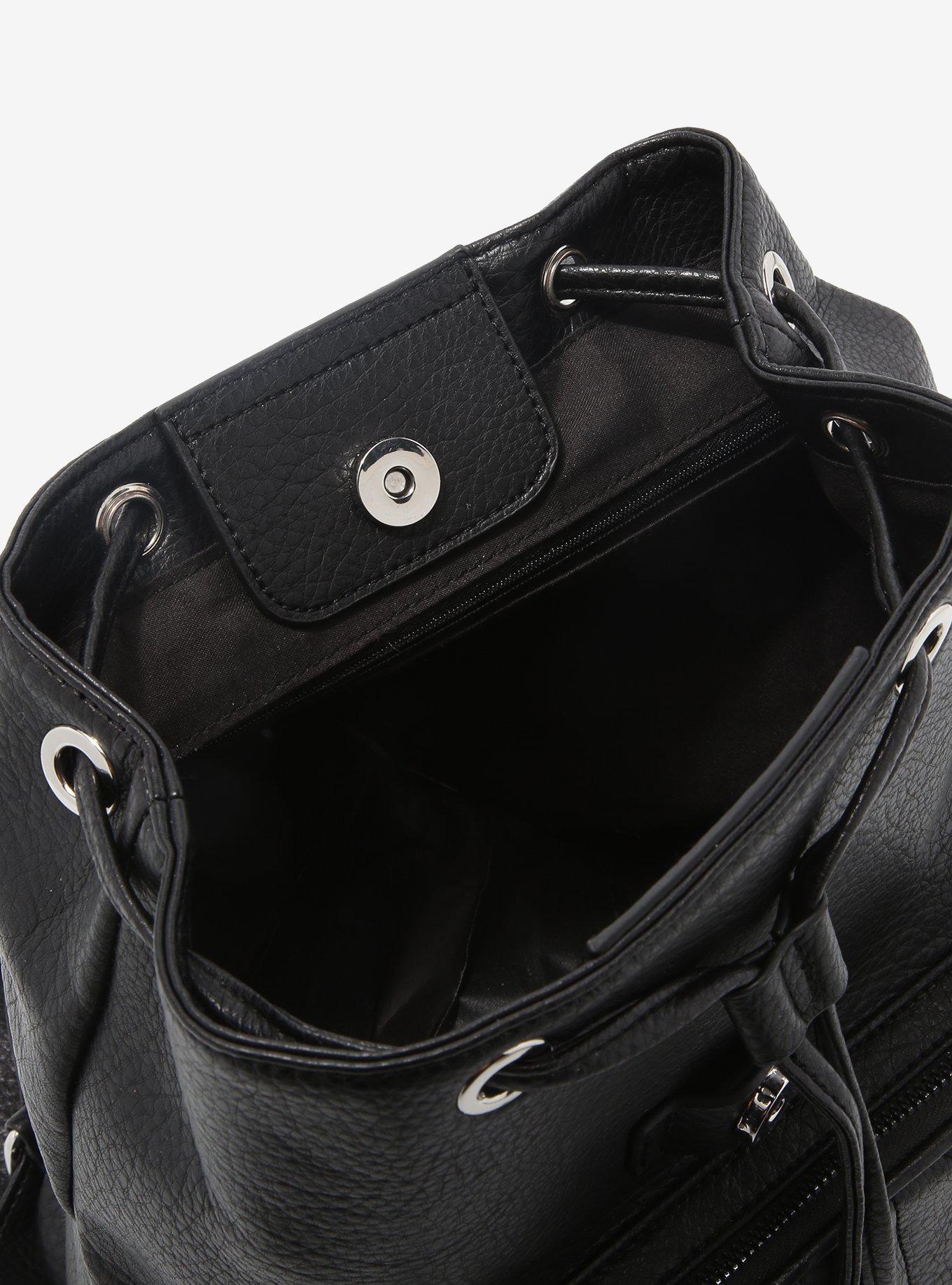 Black Safety Pin & Chain Mini Backpack, , alternate