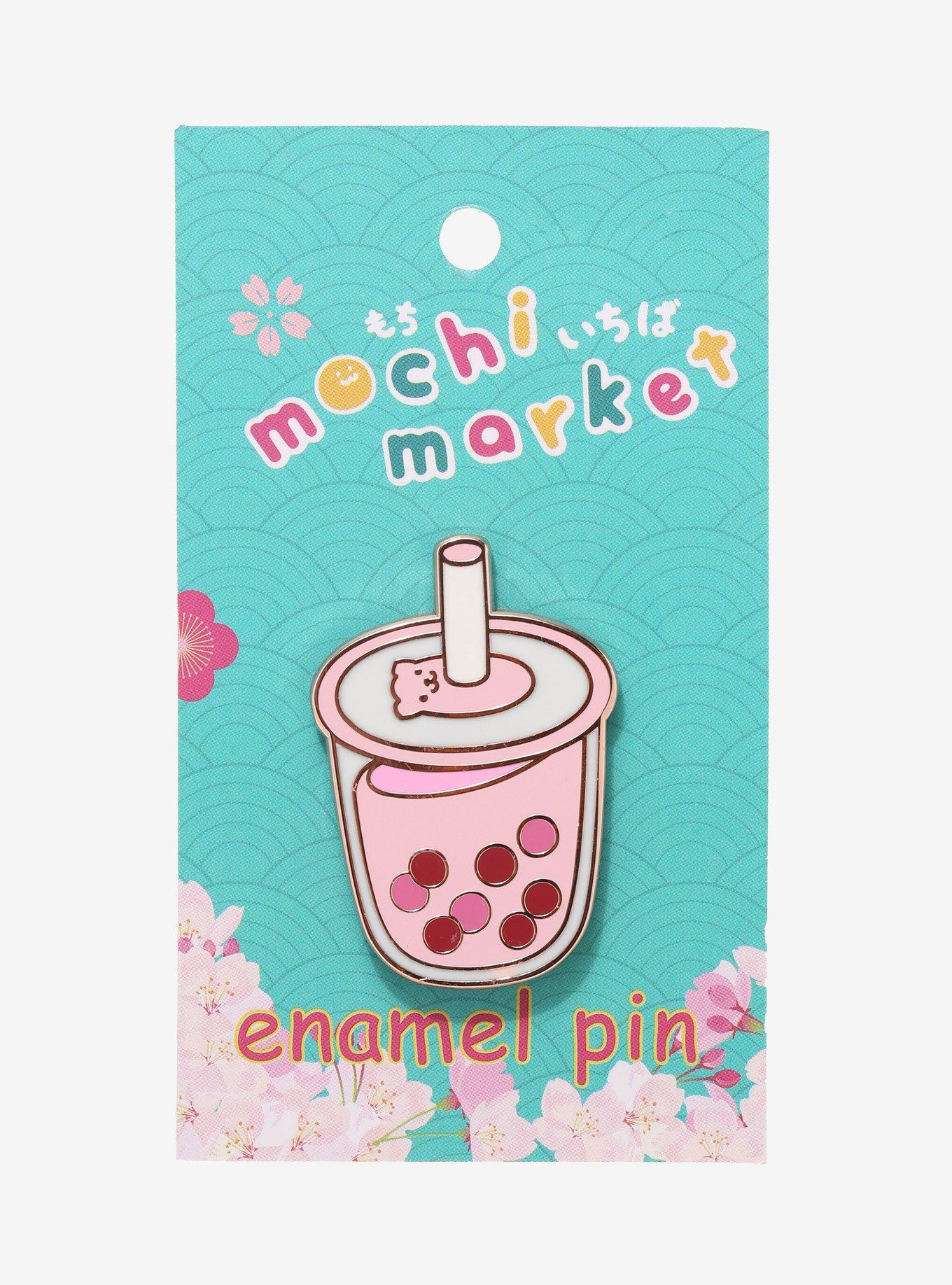 Strawberry Boba Milk Tea Enamel Pin, , alternate