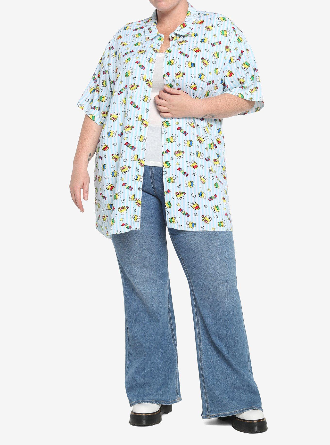 Keroppi Pinstripe Woven Button-Up Plus Size, MULTI, alternate