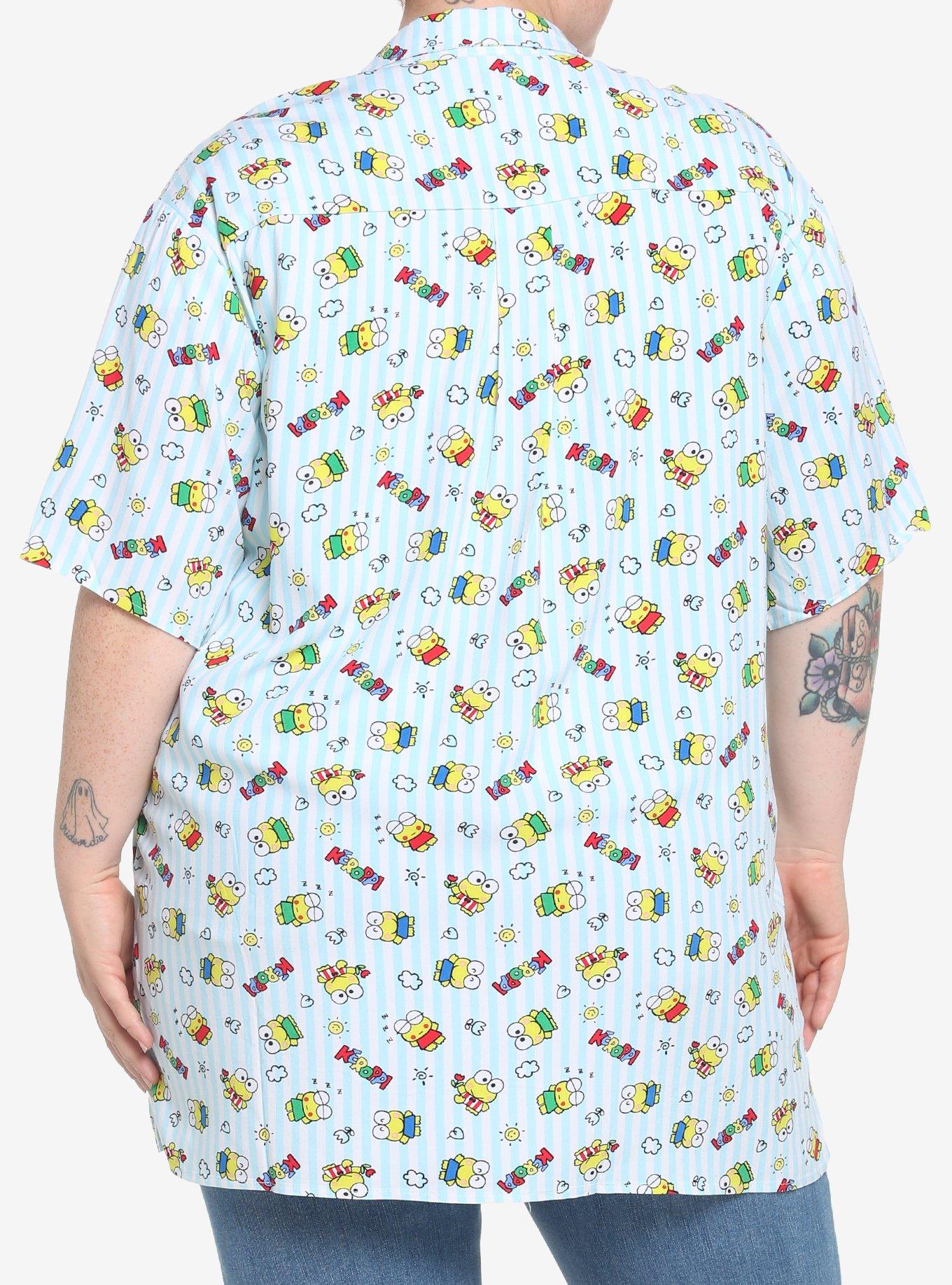 Keroppi Pinstripe Woven Button-Up Plus Size, MULTI, alternate