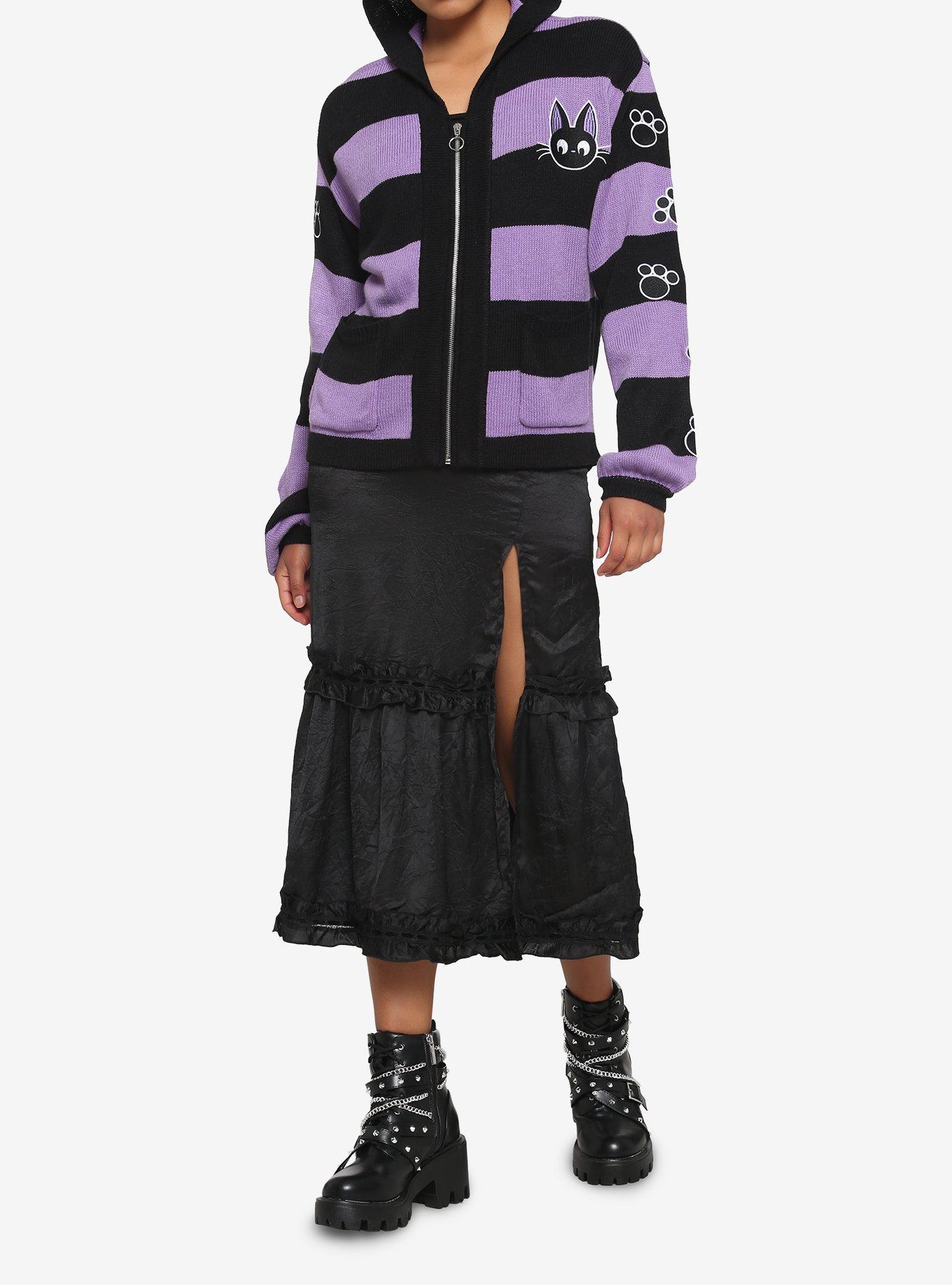 Studio Ghibli Kiki's Delivery Service Jiji Stripe Skimmer Girls Hooded Cardigan, MULTI, alternate