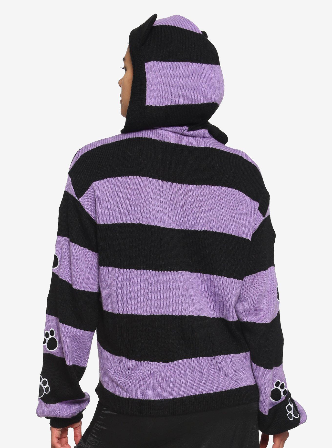 Studio Ghibli Kiki's Delivery Service Jiji Stripe Skimmer Girls Hooded Cardigan, MULTI, alternate