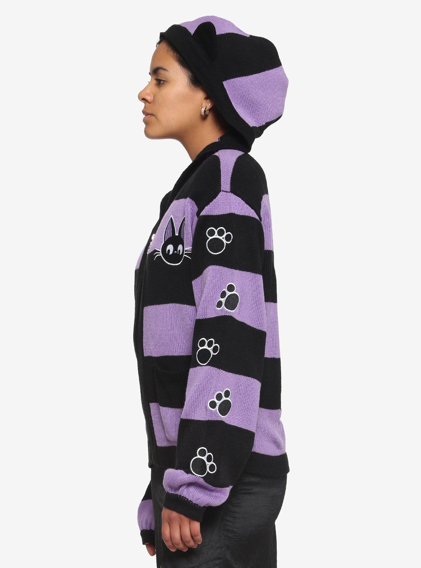 Studio Ghibli Kiki's Delivery Service Jiji Stripe Skimmer Girls Hooded Cardigan, MULTI, alternate