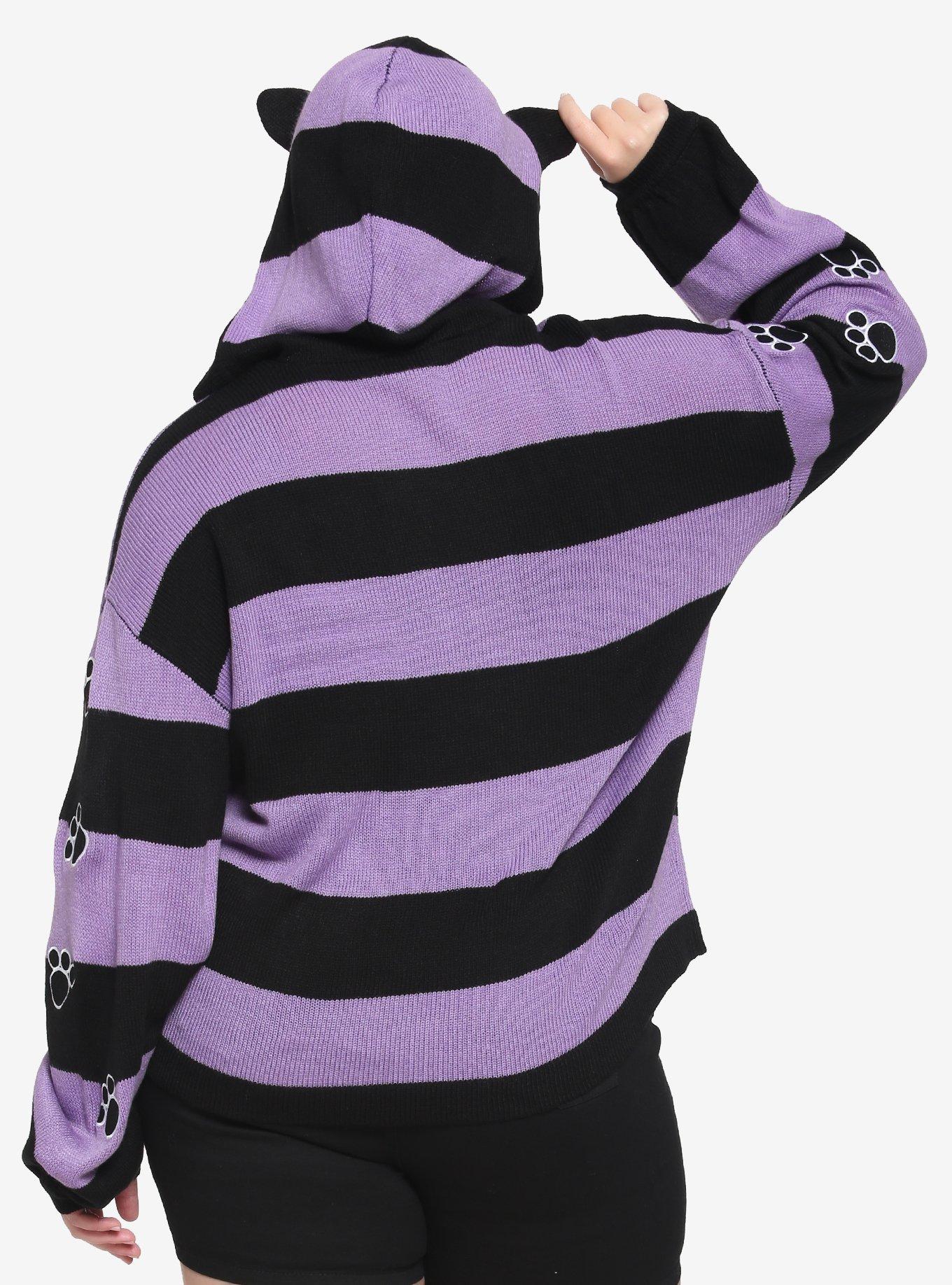 Studio Ghibli Kiki's Delivery Service Jiji Stripe Skimmer Girls Hooded Cardigan Plus Size, MULTI, alternate