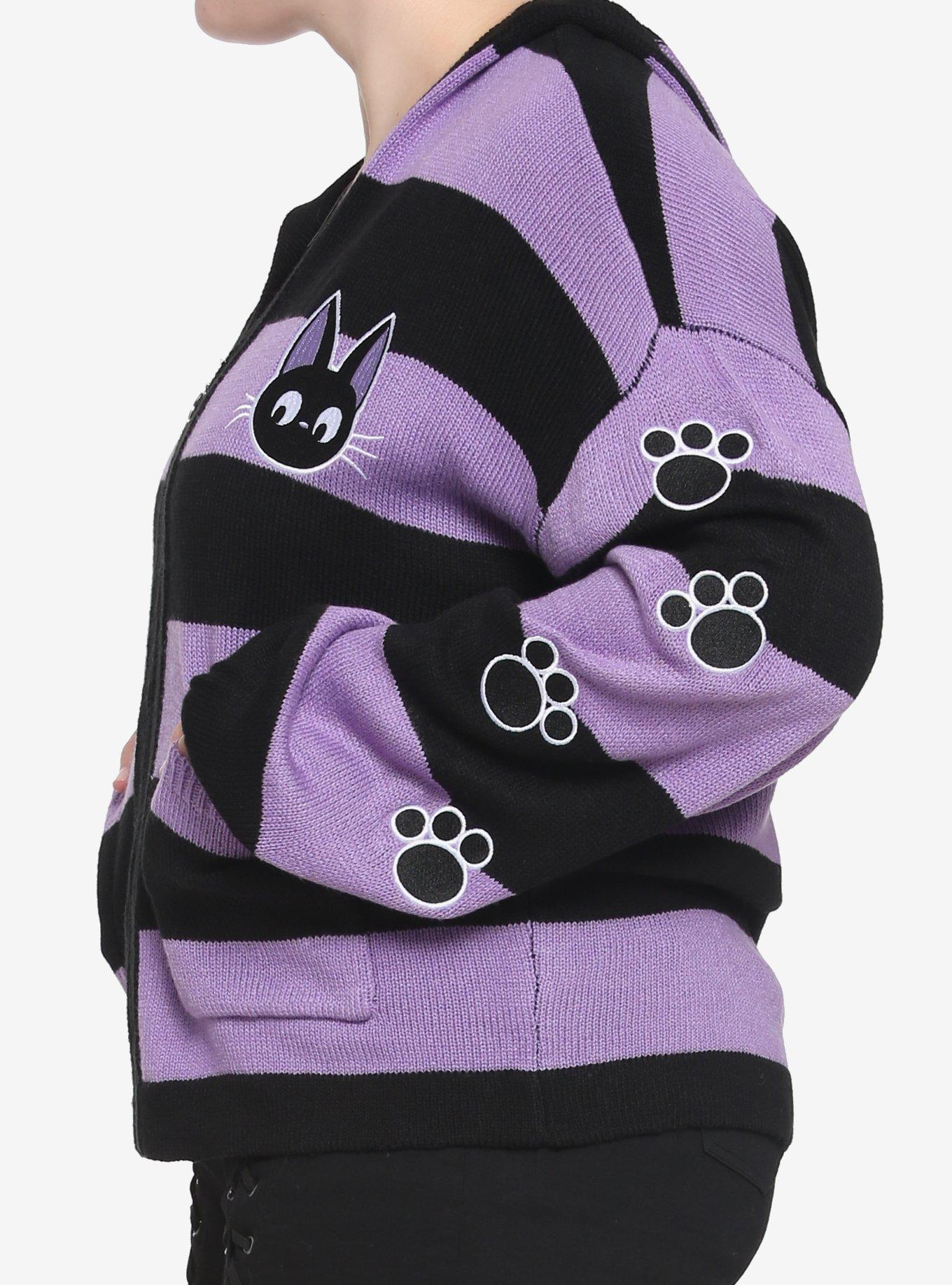 Studio Ghibli Kiki's Delivery Service Jiji Stripe Skimmer Girls Hooded Cardigan Plus Size, MULTI, alternate