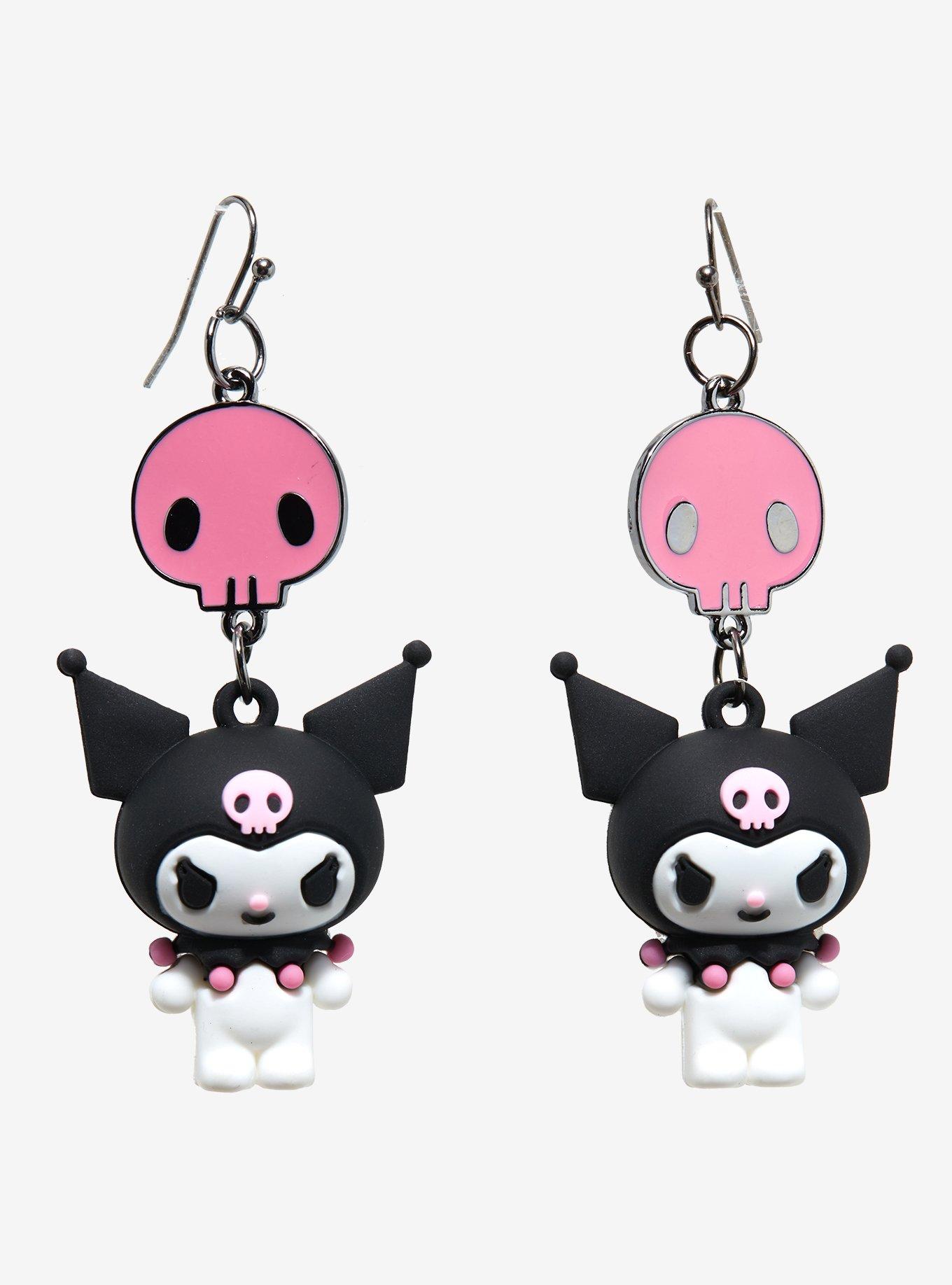 Kuromi Figural Pink Skull Earrings, , alternate