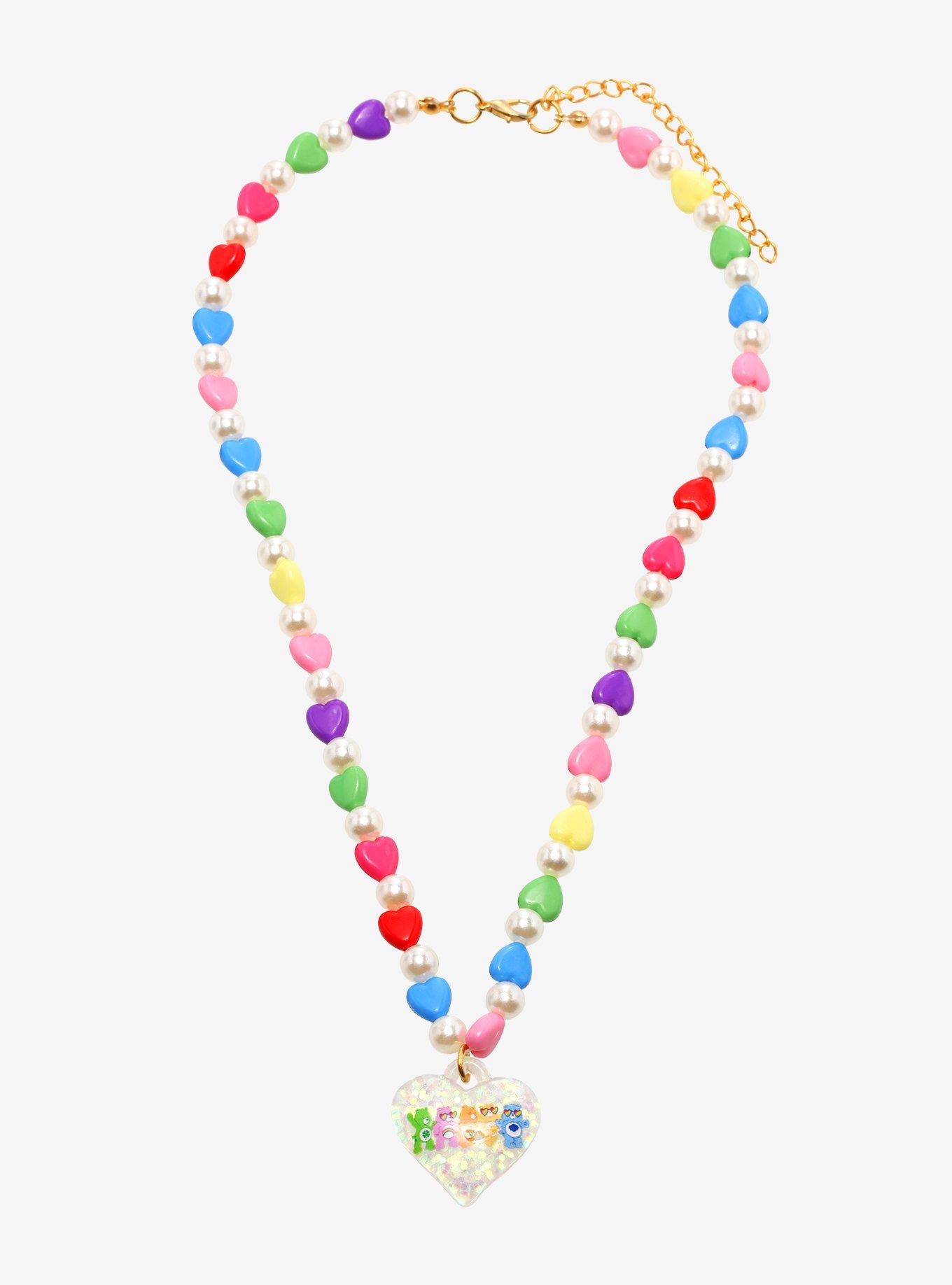 Care Bears Rainbow Glitter Heart Beaded Necklace, , alternate