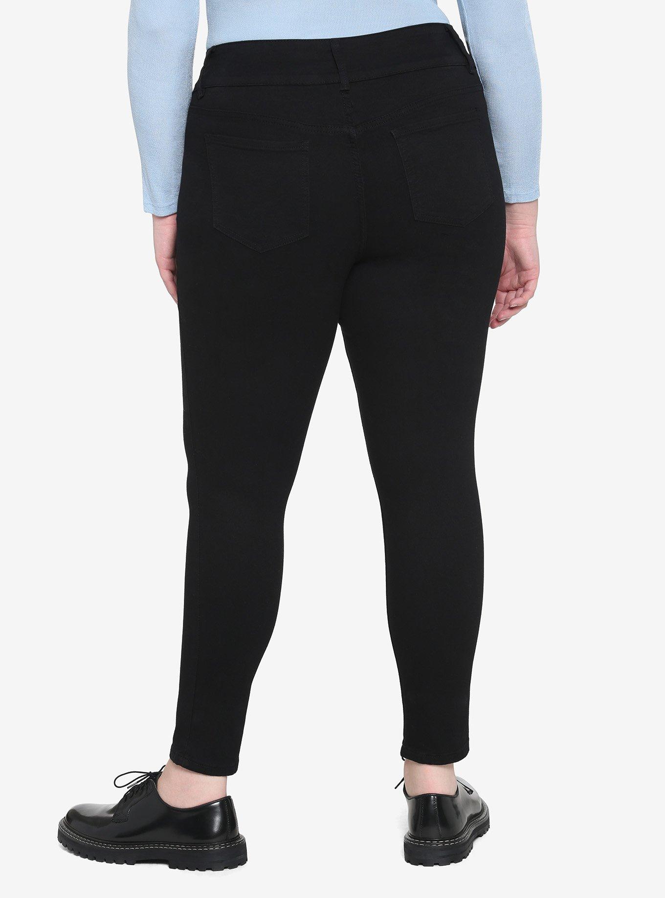 Black 3-Button Skinny Jeans Plus Size, BLACK, alternate