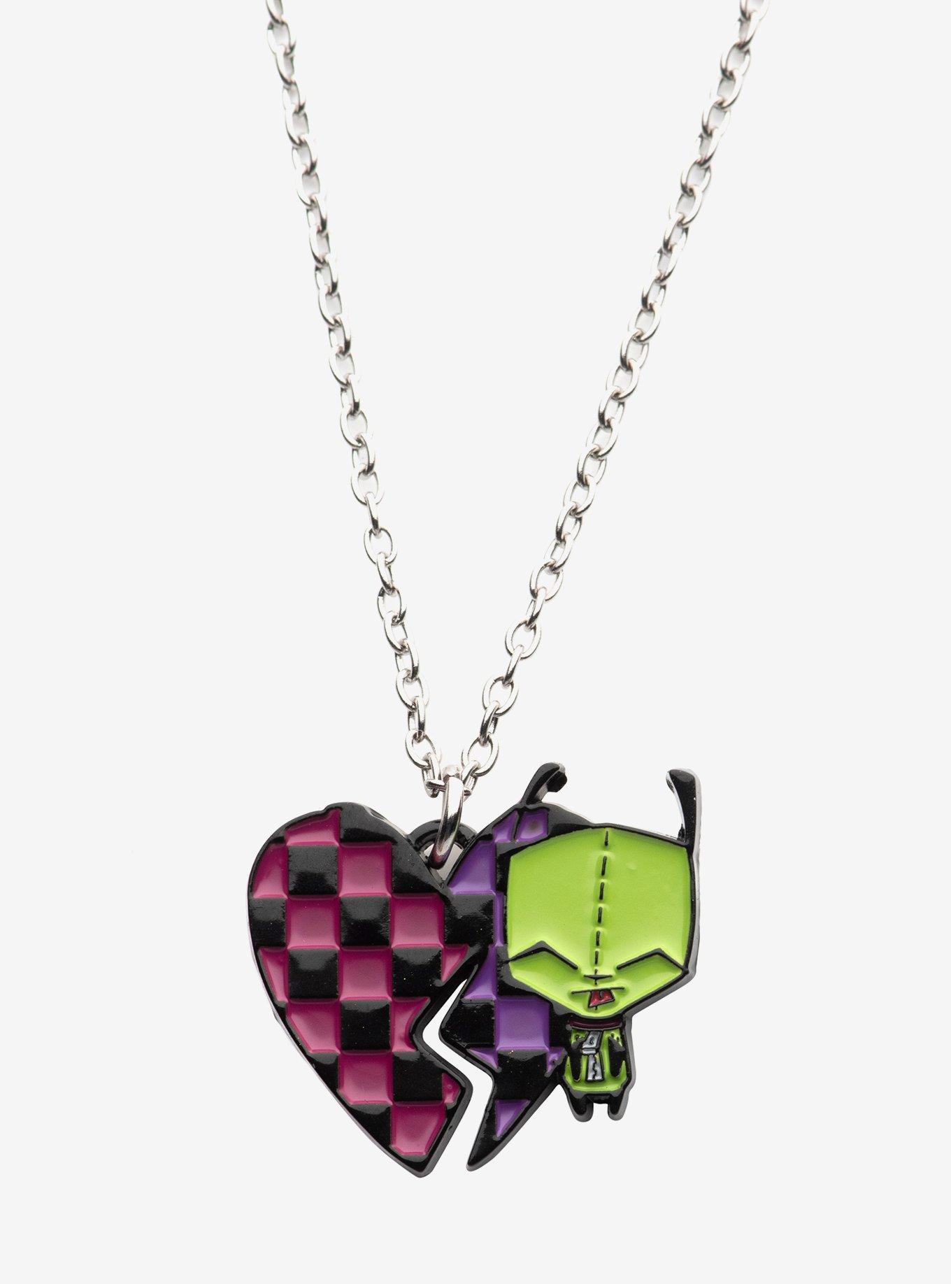Invader Zim GIR Checkered Heart Best Friend Necklace, , alternate