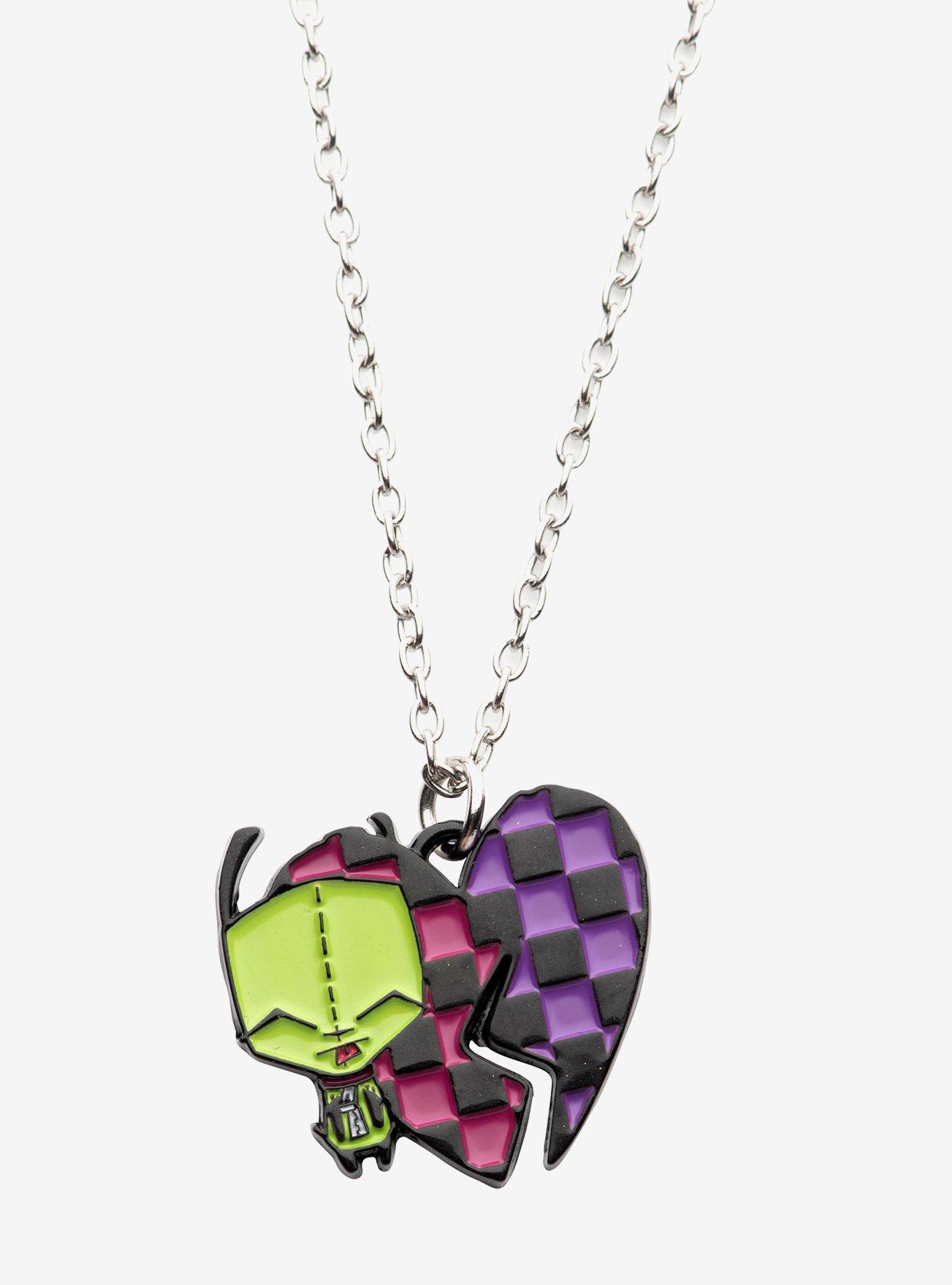 Invader Zim GIR Checkered Heart Best Friend Necklace, , alternate
