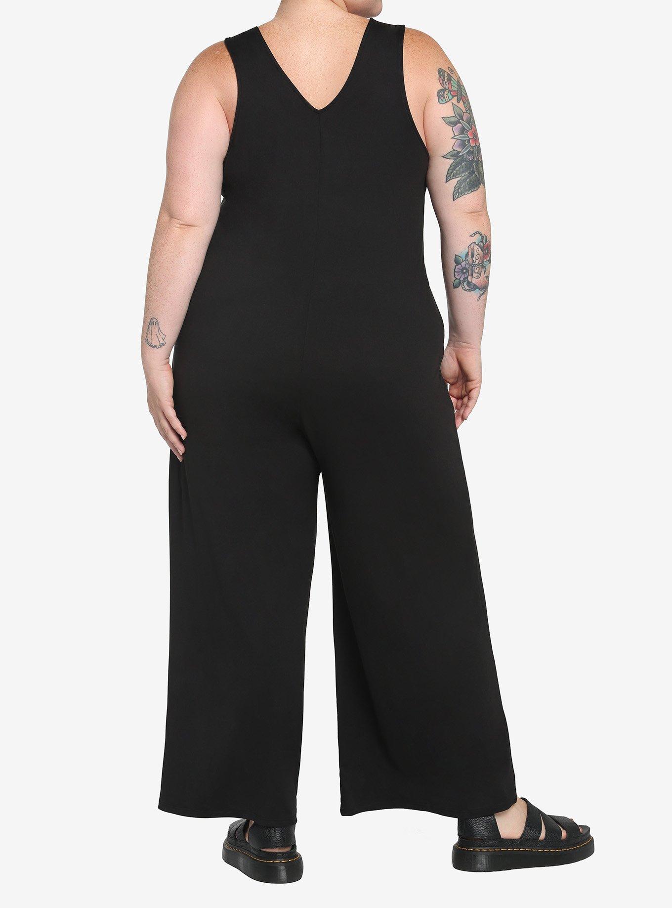 Black V-Neck Jumpsuit Plus Size, BLACK, alternate