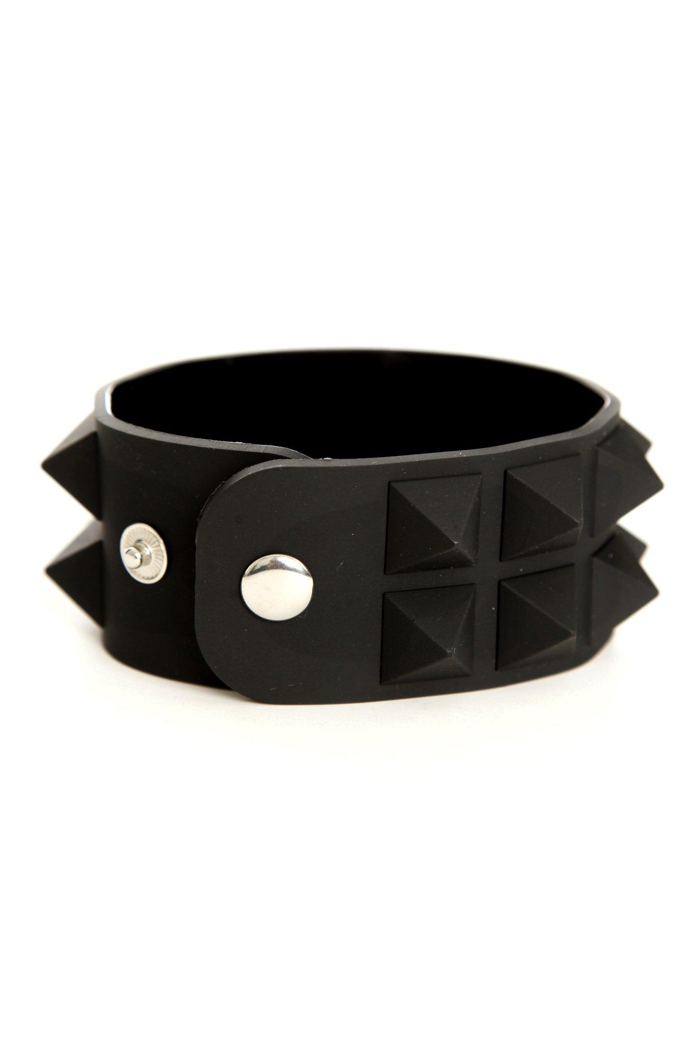 Black Rubber Pyramid Spike Wrist Cuff, , alternate