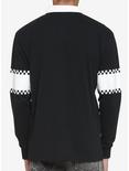 Black & White Checkered Stripe Long-Sleeve Polo, BLACK  WHITE, alternate
